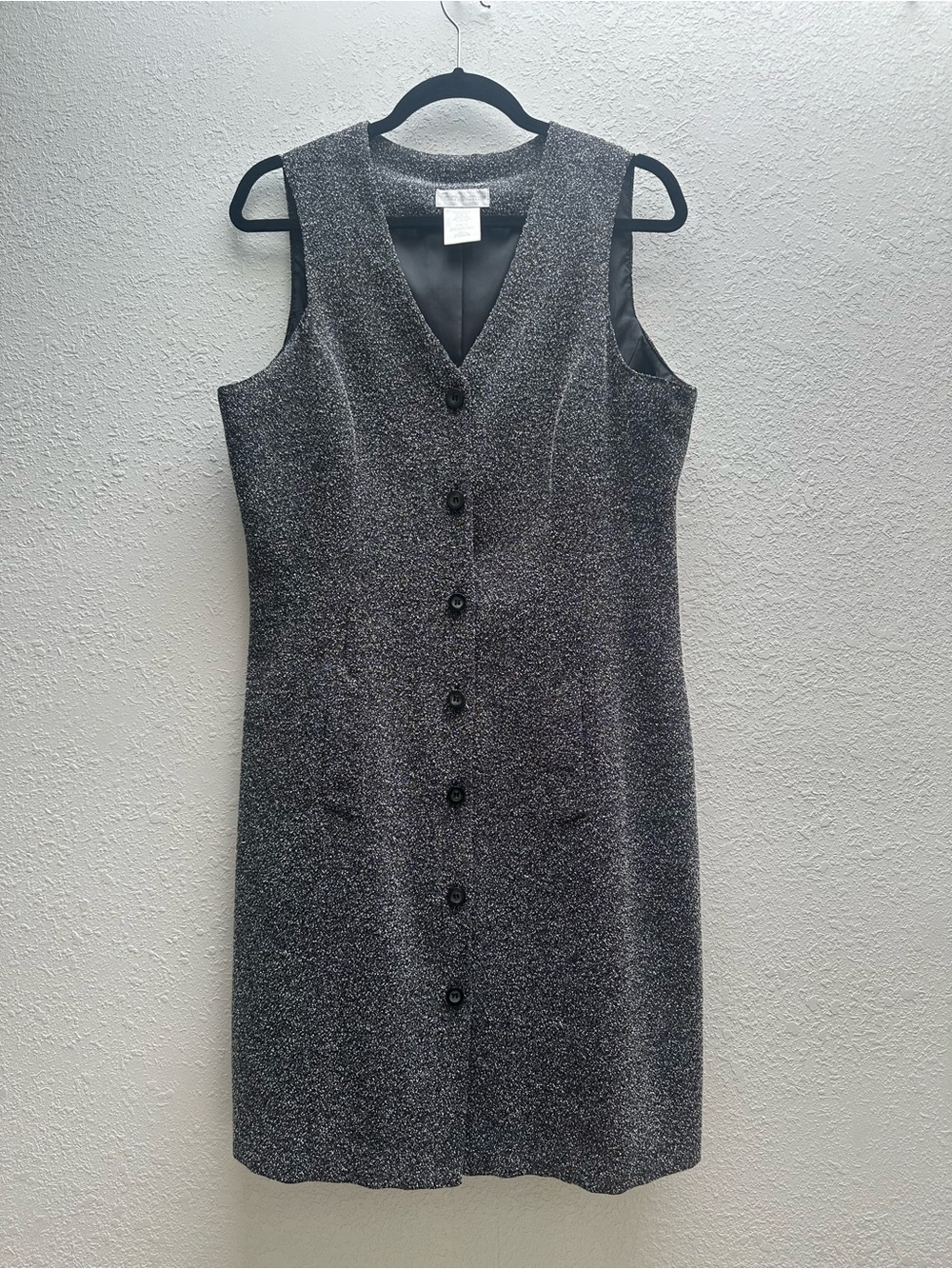 Worthington Salt & Pepper-Thread Sleeveless Button Vest Dress in Charcoal